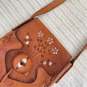 Vintage Boho Hippie Hand Tooled Leather Shoulder Bag
